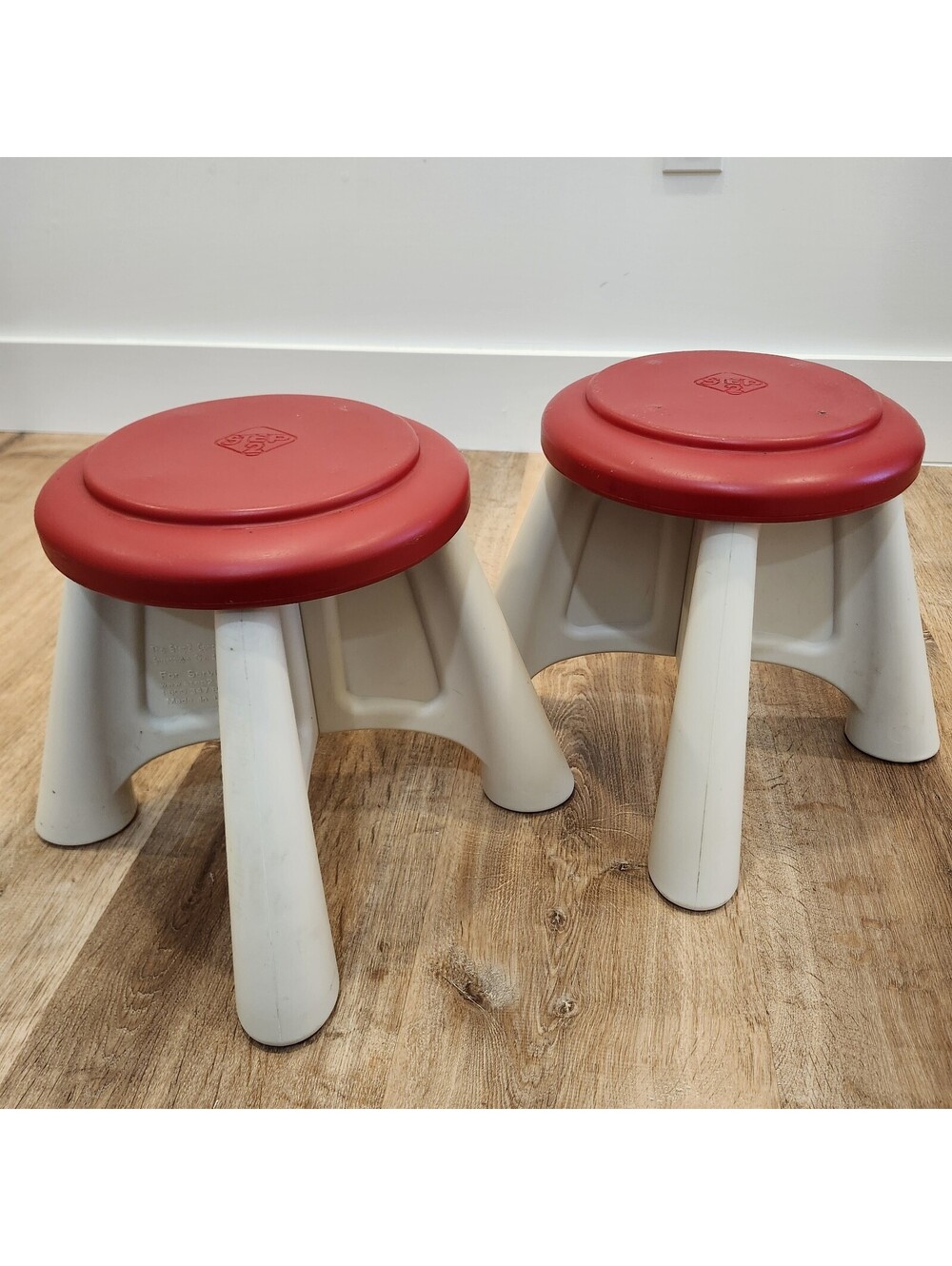 Qty 2: Step 2 Kids Plastic Red & White Stool Little Tikes Stackable Chair 12"